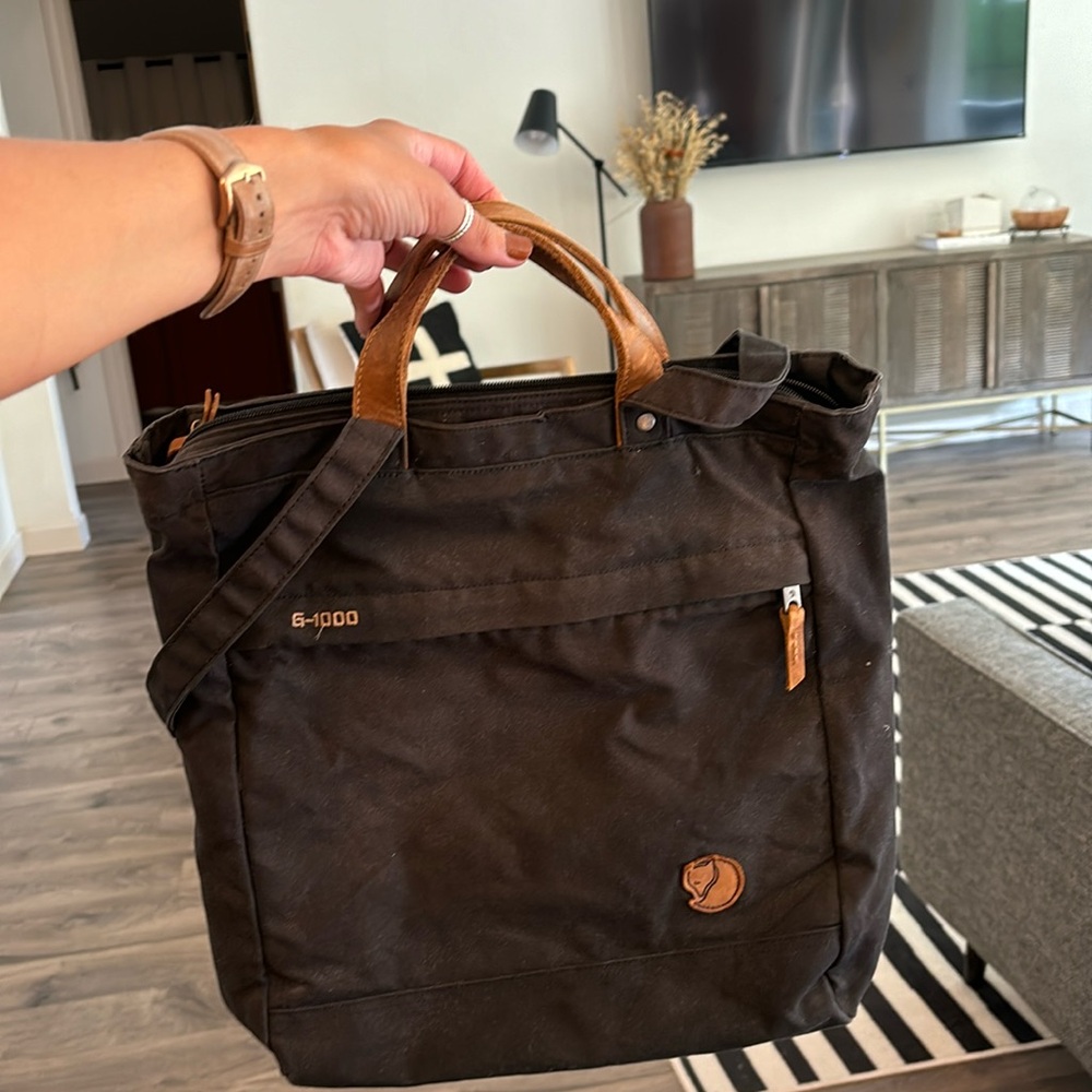 Fjallraven convertible style bag…. Backpack or shoulder straps.